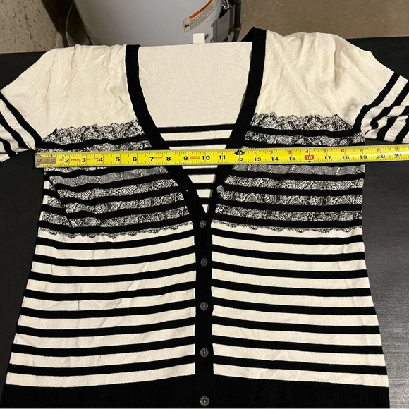 Coldwater Creek Striped Button Front Cardigan Midweight Cream Black Size S - Picture 7 of 8